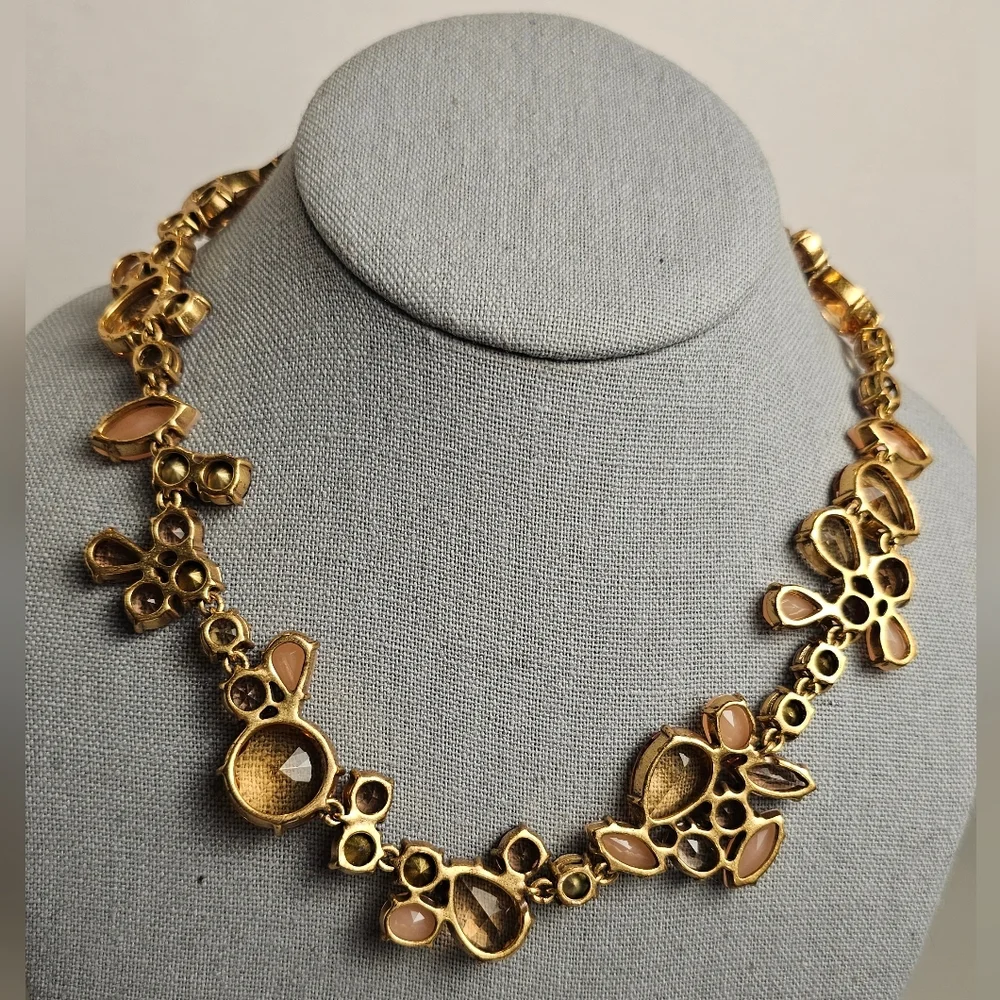 [J. CREW] Peach Crystal Foliage Collar Statement Necklace